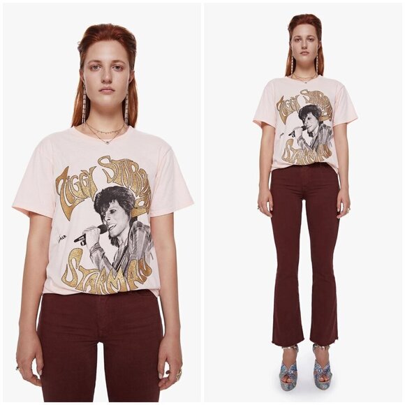 💕BOWIE x MOTHER💕 The Rowdy Glitter Graphic Tee ~ Starman Small S NWT - Picture 2 of 16